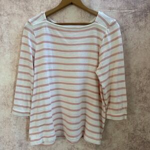 J. JILL Striped Square Neck Top 3/4 Sleeve 100% Cotton Size Medium‎